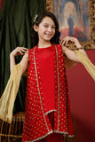 KDD-03017 | Red & Gold | Formal 3 Piece Suit | Viscose Raw Silk