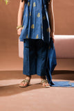 Kids Eid Dress | Blue & Gold | Casual Plus 3 Piece Suit | Cotton Glitter Printed | KBD-03388