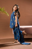 Kids Eid Dress | Blue & Gold | Casual Plus 3 Piece Suit | Cotton Glitter Printed | KBD-03388