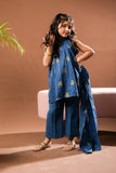 Kids Eid Dress | Blue & Gold | Casual Plus 3 Piece Suit | Cotton Glitter Printed | KBD-03388