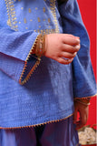 Kids Eid Dress | Blue & Gold | Casual Plus 3 Piece Suit | Cotton Self Dobby | KBD-03371