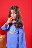 Kids Eid Dress | Blue & Gold | Casual Plus 3 Piece Suit | Cotton Self Dobby | KBD-03371