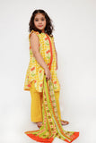 Kids Casual Dress | Yellow & Multicolor | Casual 3 Piece Suit | Cotton Lawn Printed | KAD-03498