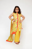 Kids Casual Dress | Yellow & Multicolor | Casual 3 Piece Suit | Cotton Lawn Printed | KAD-03498
