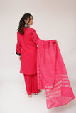 Women Casual Dress | Shocking Pink & Gold | Casual 3 Piece Suit | Cotton Plain Embroidery | LAD-03417