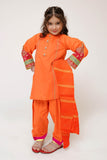 Kids Casual Dress | Orange & Multicolor | Casual 3 Piece Suit | Cotton Plain Embroidery | KAD-03423