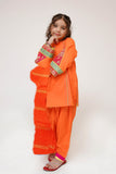Kids Casual Dress | Orange & Multicolor | Casual 3 Piece Suit | Cotton Plain Embroidery | KAD-03423