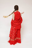 Girls Casual Dress | Red & Gold | Casual Plus 3 Piece Suit | Cotton Plain with Banarsi Borders | GBD-03443