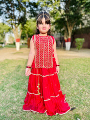 KDD-02755 | Red & Gold | Formal 3 Piece Suit | Crinkle Chiffon Fancy Fabric