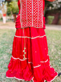 KDD-02755 | Red & Gold | Formal 3 Piece Suit | Crinkle Chiffon Fancy Fabric