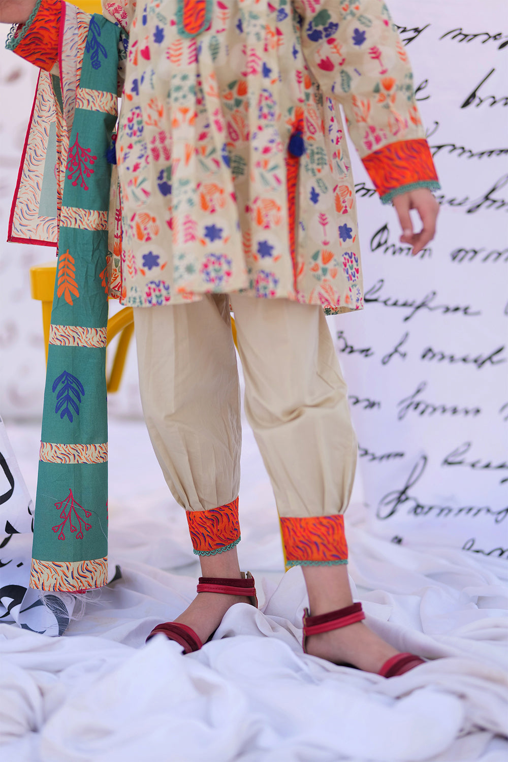 KAD-02173 | Fawn & Multicolor | Casual 3 Piece Suit  | Cotton Lawn Print