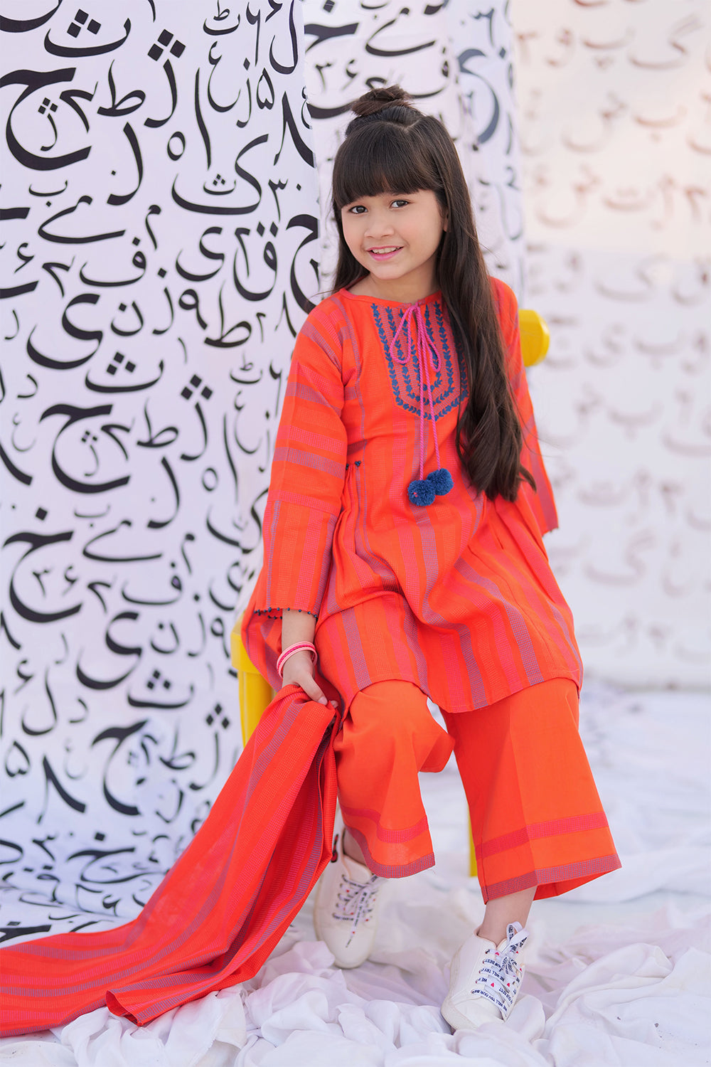 KAD-02190 | Orange & Multicolor | Casual 3 Piece Suit  | Cotton Yarn dyed