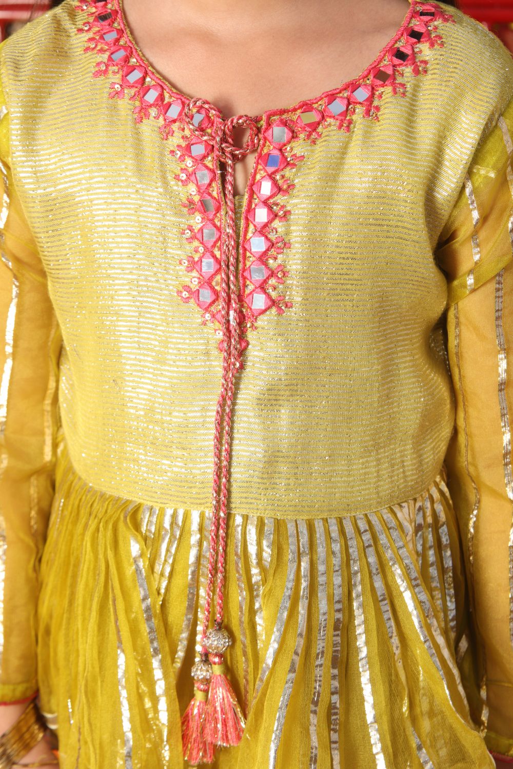 Formal 3 Piece Suit | Pure Banarsi  Organza Tissue | Perot Green & Golden | KDD-01803