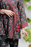 GAD-02107 | Black & Multicolor | Casual 3 Piece Suit | Viscose Acrylic Linen Printed