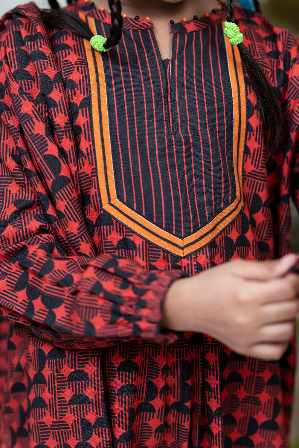 KAD-02124 | Red & Black | Casual 3 Piece Suit | Viscose Acrylic Linen Printed