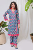 LAC-02074 | Dark Blue & Multicolor | Casual 2 Piece Suit |  Cotton  Cambric Printed