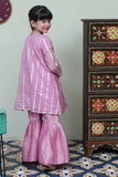 KDD-02141 | Tea Pink & Golden | Formal 3 Piece Suit | Banarsi Stripe Doria