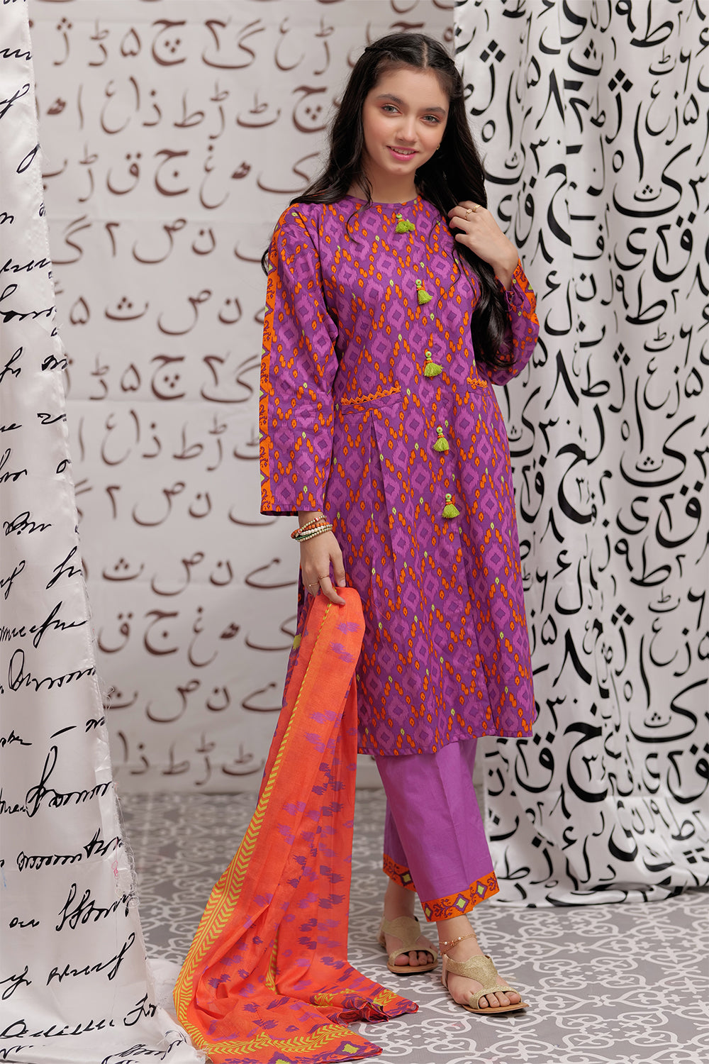 GAD-02273 | Purple & Multicolor | Casual 3 Piece Suit  | Cotton Lawn Print