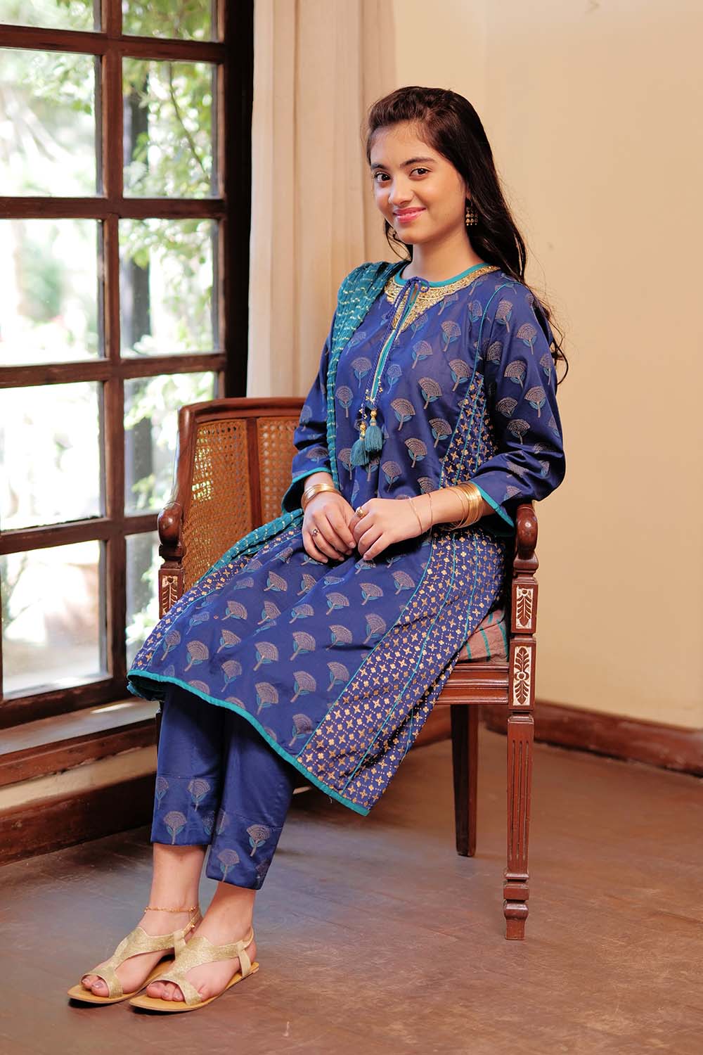 GBD-02296 | Blue & Multicolor | Casual 3 Piece Suit  | Cotton Jacquard Meena