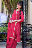 GBD-02259 | Maroon & Gold | Casual 3 Piece Suit  | Cotton Dobby