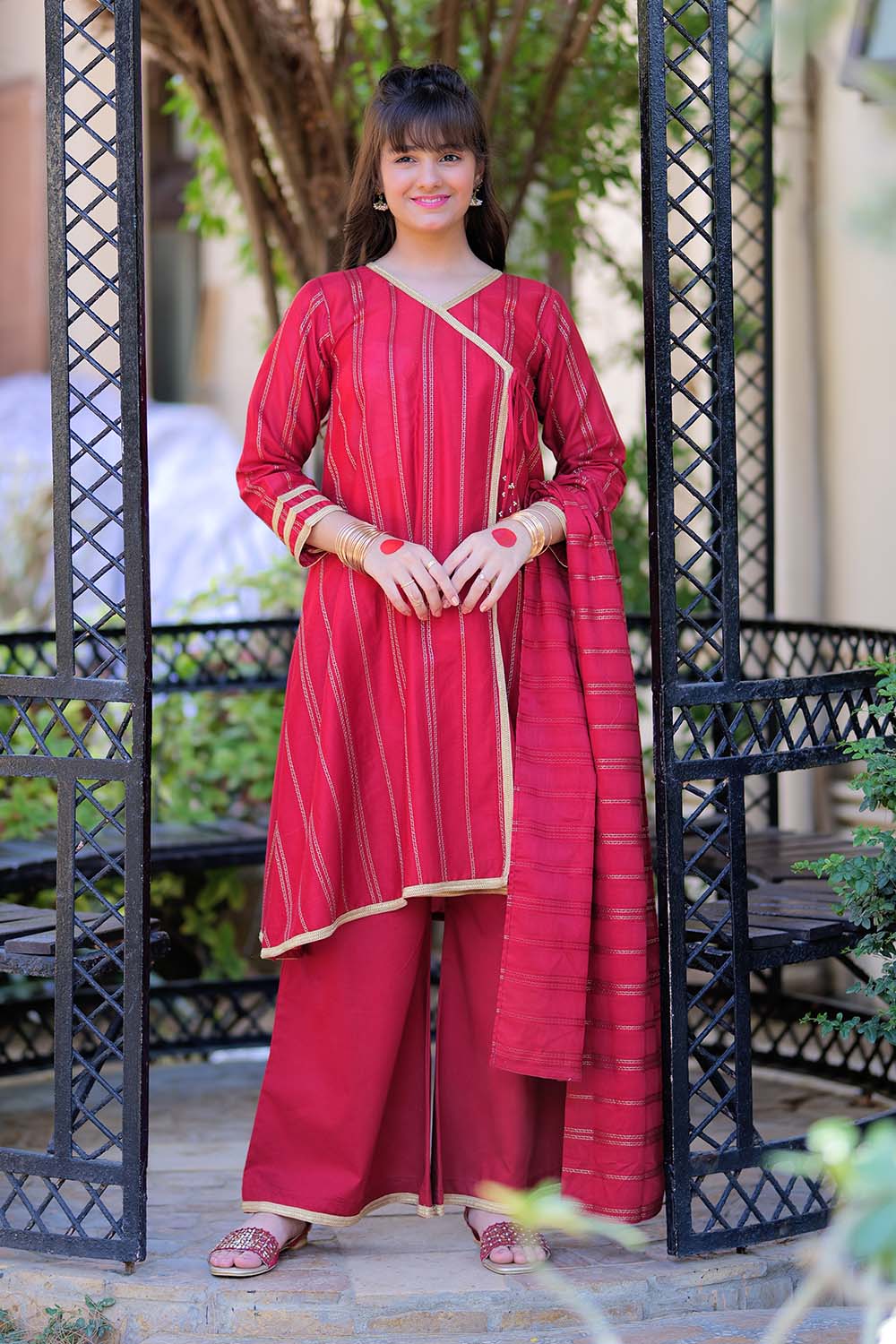 GBD-02259 | Maroon & Gold | Casual 3 Piece Suit  | Cotton Dobby