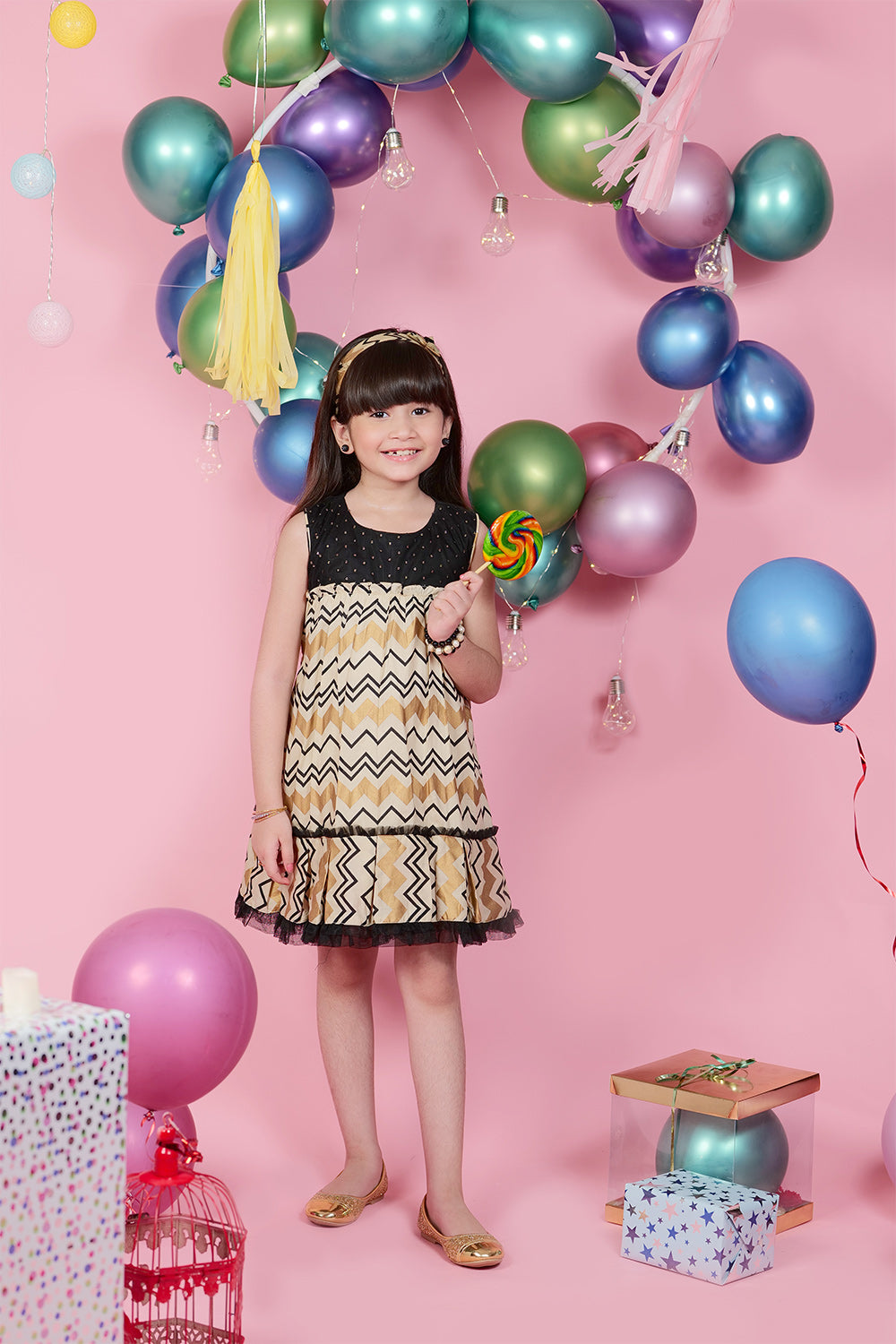 KBH-01757 | Fawn&Multi Color | Casual Plus Frock | Cotton Cambric Gold Print