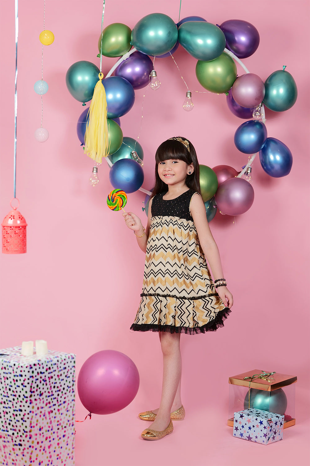 KBH-01757 | Fawn&Multi Color | Casual Plus Frock | Cotton Cambric Gold Print