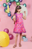 KBH-01759 | Shocking Pink&Multi Color | Casual Plus Frock | Cotton Cambric Gold Print