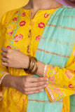 LBD-01768 | Yellow & Sea Green | Casual Plus 3pcs Suit | Cotton Lawn Gold Print