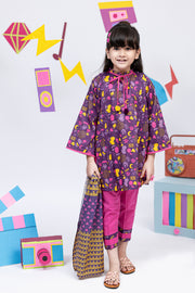Casual 3 Piece Suit | Cotton Cambric Print | Purple & Multicolor | KAD-01834