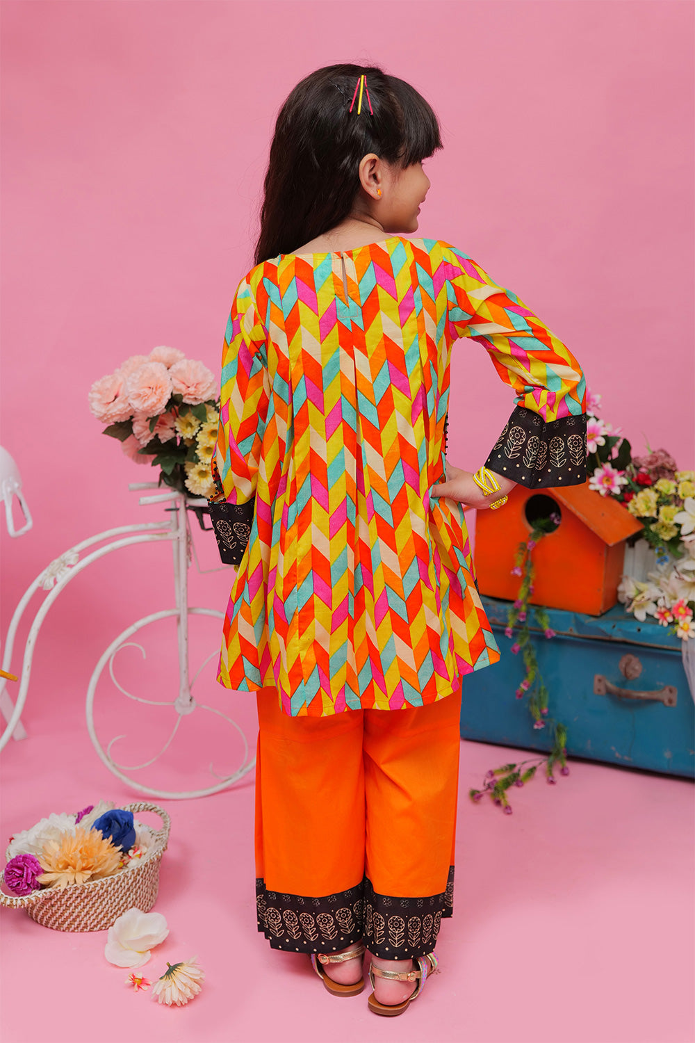 Casual 3 Piece Suit | Cotton Lawn Print | Multicolor & Organge | KAD-01943