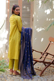 Casual Plus 3 Piece Suit  | Cotton Jacquard Dobby | Mehndi Green & Blue | LBD-02005
