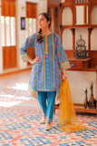 Casual Plus 3 Piece Suit | Cotton Gold Printed Lawn | Turquoise Blue & Gold | GBD-02000