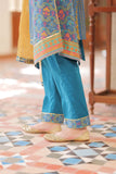 Casual Plus 3 Piece Suit | Cotton Gold Printed Lawn | Turquoise Blue & Gold | GBD-02000