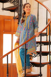 Casual Plus 3 Piece Suit | Cotton Gold Printed Lawn | Turquoise Blue & Gold | GBD-02000