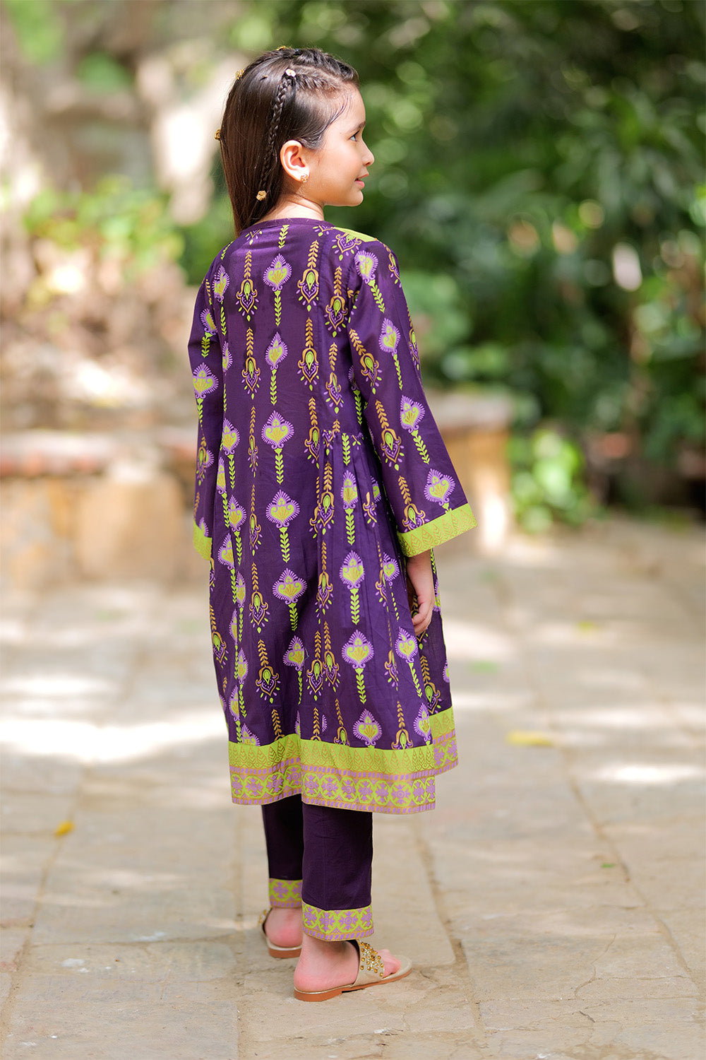 Casual Plus 3 Piece Suit | Cotton Gold Printed & Paist Lawn | Purple & Multicolor | KBD-02023