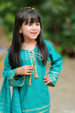 Casual Plus 3 Piece Suit | Cotton Jacquard Dobby | Turquoise & Golden | KBD-02060