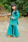 Casual Plus 3 Piece Suit | Cotton Jacquard Dobby | Turquoise & Golden | KBD-02060