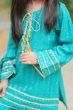 Casual Plus 3 Piece Suit | Cotton Jacquard Dobby | Turquoise & Golden | KBD-02060