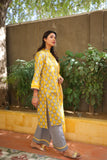 LAD-02216 | Grey & yellow | Casual 3 Piece Suit  | Cotton Lawn Print
